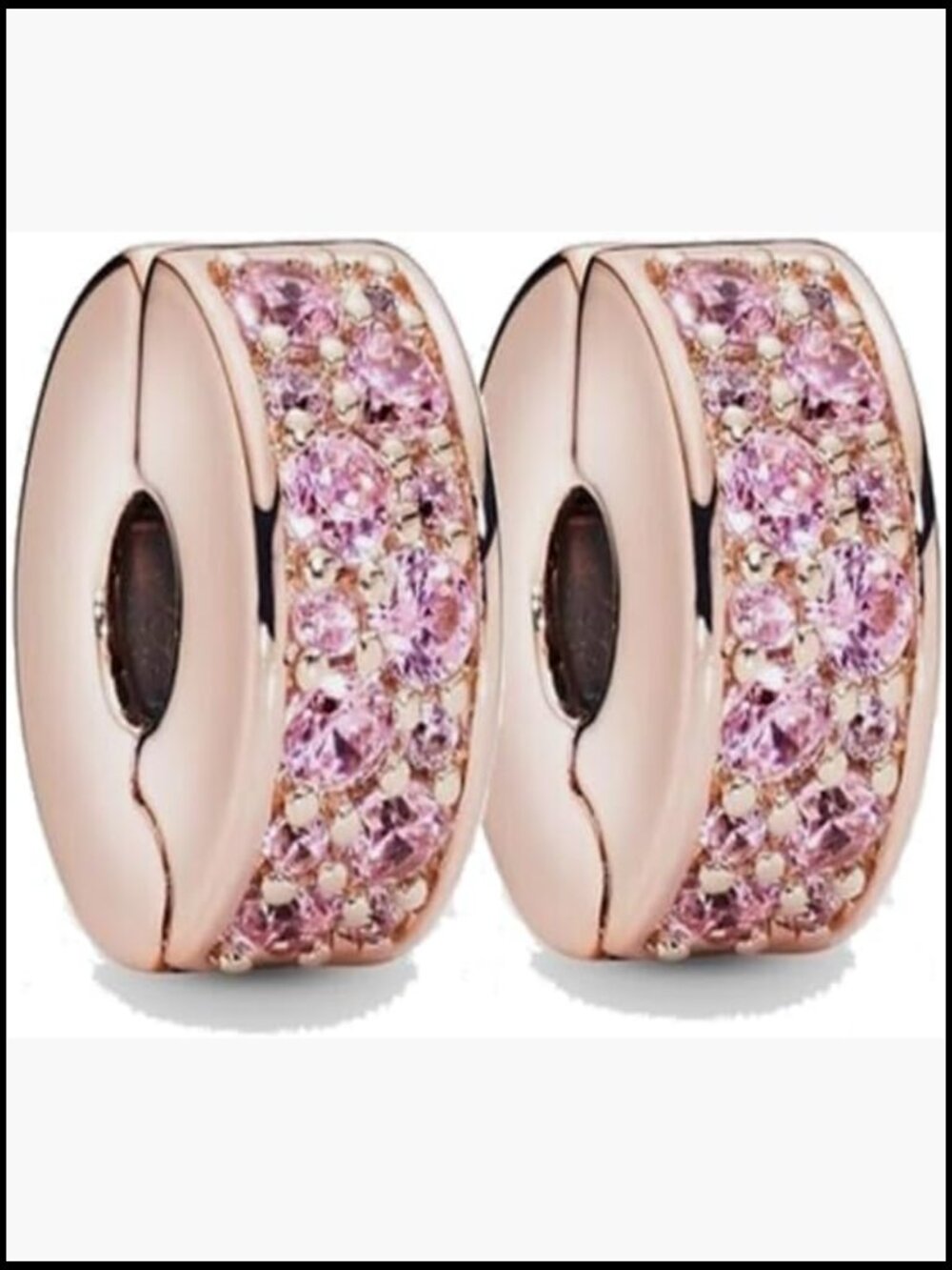 2pcs Silver Clip Charm for Pandora Bracelets Rose Gold Plated Pavé Cubic